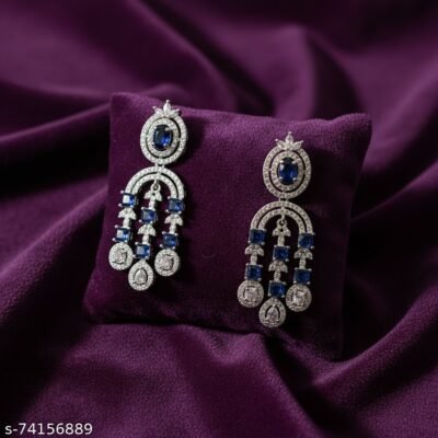 04 womlysh american diamond and blue crystal chandelier drop blue and silver earrings top down view 1200